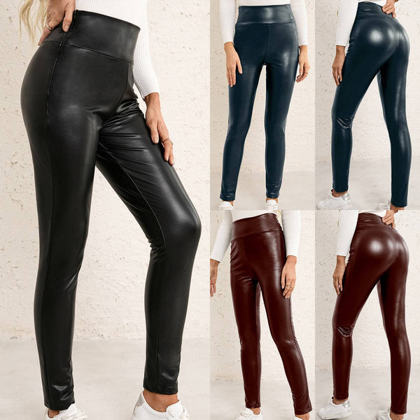 Women's High Waist Stretch Slim Skinny Leather Leggings